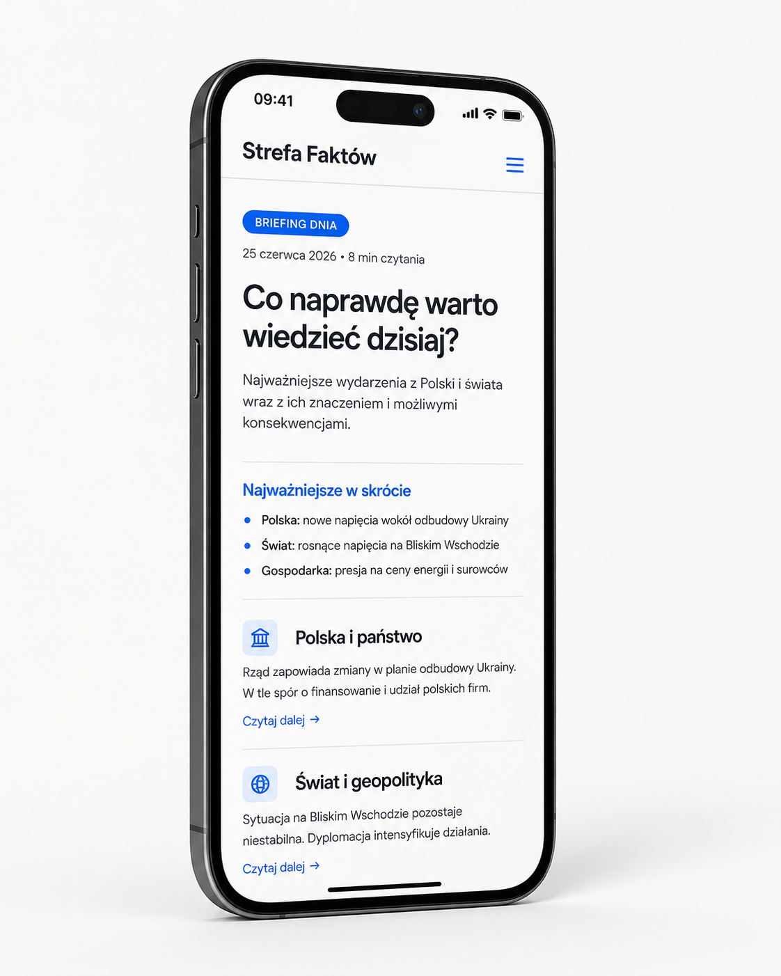 Briefing Strefy Faktów na telefonie